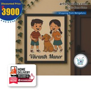 Acrylic Name Plate with Kids & Pet Portrait by artsnprints